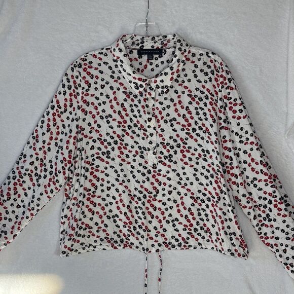 Tommy Hilfiger Women's XL Long Sleeve Ditsy Floral Button Down Top Roll Sleeve - Picture 2 of 16